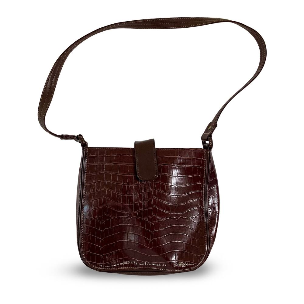 Faux Croc Leather Shoulder Bag